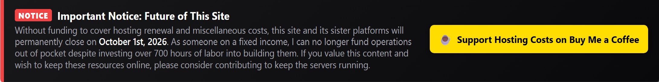 Support Hosting Costs on Buy Me a Coffee
